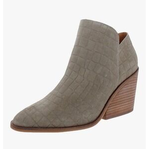 NEW Lucky Brand Women Gray/Green Croc Wedge Ankle Booties Pointed Toe Zip 7M